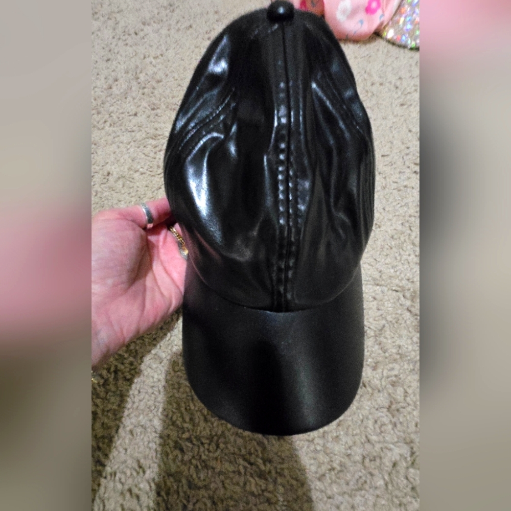 Black Faux Leather Cap By GAP